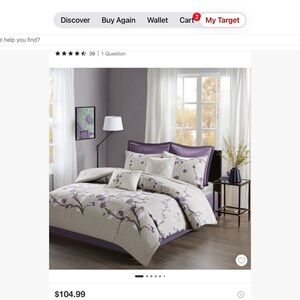 Madison Park Purple and Cream Floral Comforter Set Queen 8 piece set